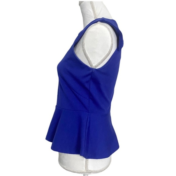 W118 by Walter Baker Blue Indigo Peplum Top Sleeveless Zip Up Back Shirt Small - Picture 5 of 9